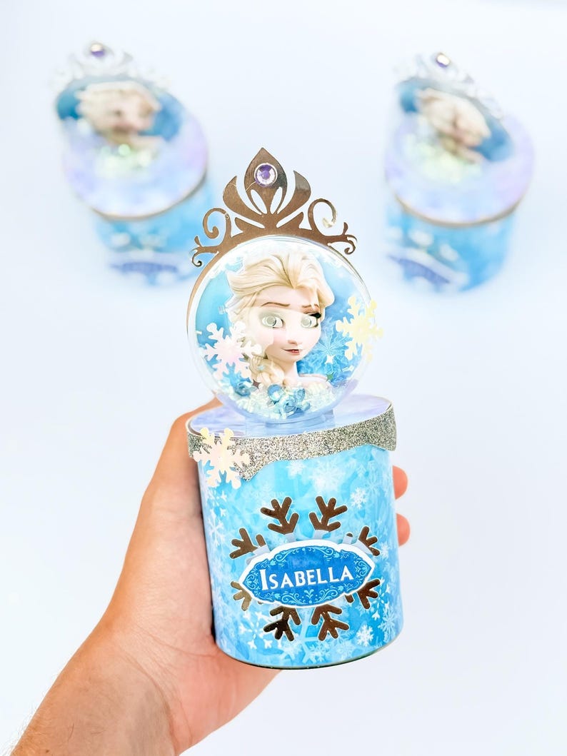 Frozen Party Favor Elsa And Anna Pringles Snack Cans Personalized Winter Theme (1.3oz, Handmade Sparkling Cardstock, Custom Child Name) image 1