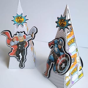 Superhero Favor Boxes: Comic Book Party Treat Boxes with Satin Bow