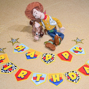 Toy Story Birthday Banner - Woody Theme, Customizable Party Decor, Cowboy Birthday Banner, Toy Story Party Decorations, Personalized Banner