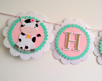 Pink Farm Birthday Banner: Barnyard Girl Party Decor, Cheerful Pink Garland (Cardstock Flags, Custom Phrase Option)