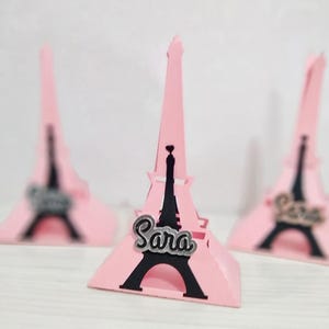 Paris Eiffel Tower Favor Boxes – Pink & Black Party Candy Boxes – Set of 6