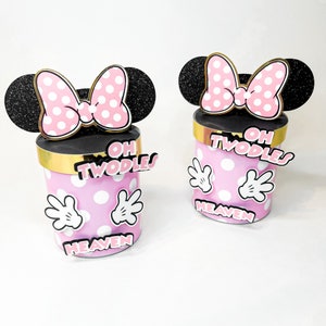 Minnie Mouse Favor Boxes – Set of 6 Personalized Oh Twodles Party Favors with Chips Included