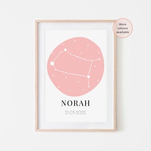 Personalised Star Sign | Zodiac Star Sign| Constellation | Childs Prints | Kids Bedroom | Nursery Decor | Playroom | Various Colours | Print