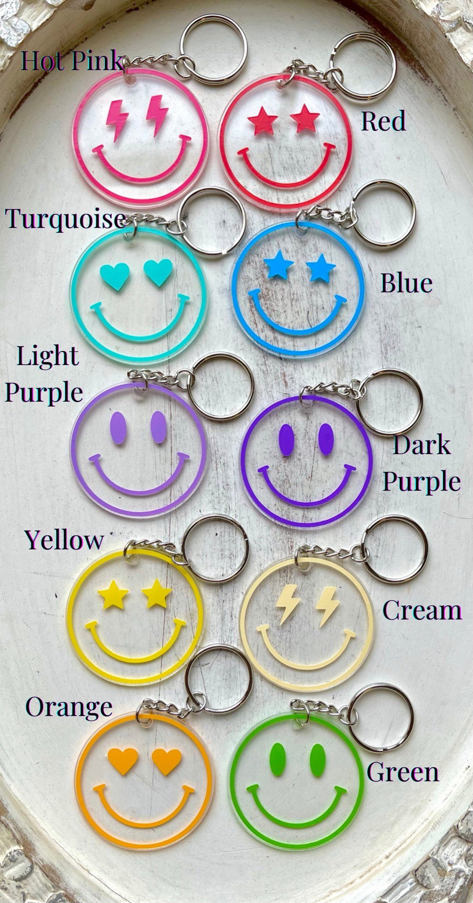 Happy Face Keychains Smiley Happy Face Acrylic Keychain Etsy