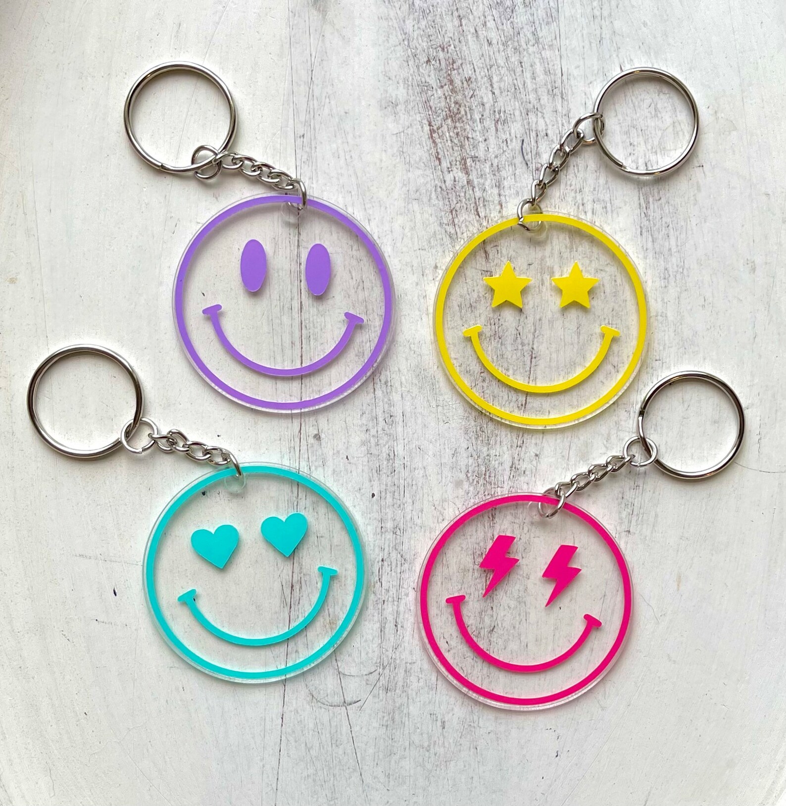 Happy Face Keychains Smiley Happy Face Acrylic Keychain Etsy