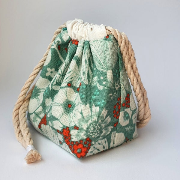 Dicebag/ Drawstring Pouch/ Bag of Holding - Garden in Teal