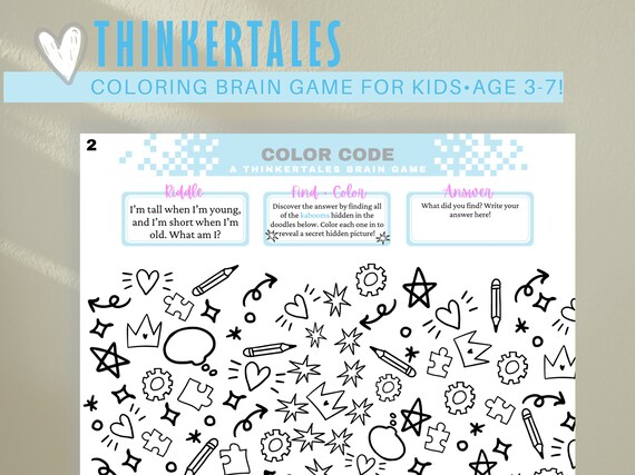 kids coloring brain teasers printable kids worksheets etsy