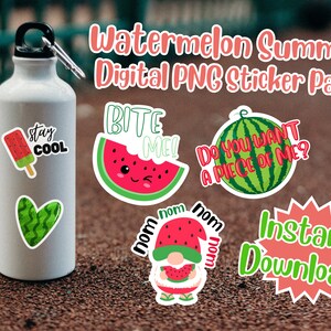 Watermelon Digital Sticker Watermelon Summer Digital PNG Sticker Pack, Printable PNG Stickers for ...