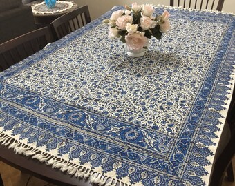 Hand-printed Cotton Table cover, Rectangular Tablecloth 150x100cm