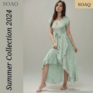 Short Sleeve Summer Women Maxi Dress Summer Floral Boho Sun Dresses for Women Beautiful Summer Floral Pattern Summer Boho Dresses Gift zdjęcie 2