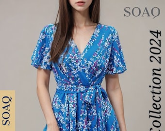 Short Sleeve Mini Wrap Dress for Women Dresses for Women Gift For Her | Women Floral Pattern Mini Boho Dress For Women Beach & Parties