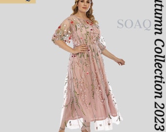 Plus Size Floral Frauen Halbarm Kleid Maxi Boho Kleider für Frauen | Plus Size Boho Kleid perfekt für Kurven und Schönes Geschenk für Frauen