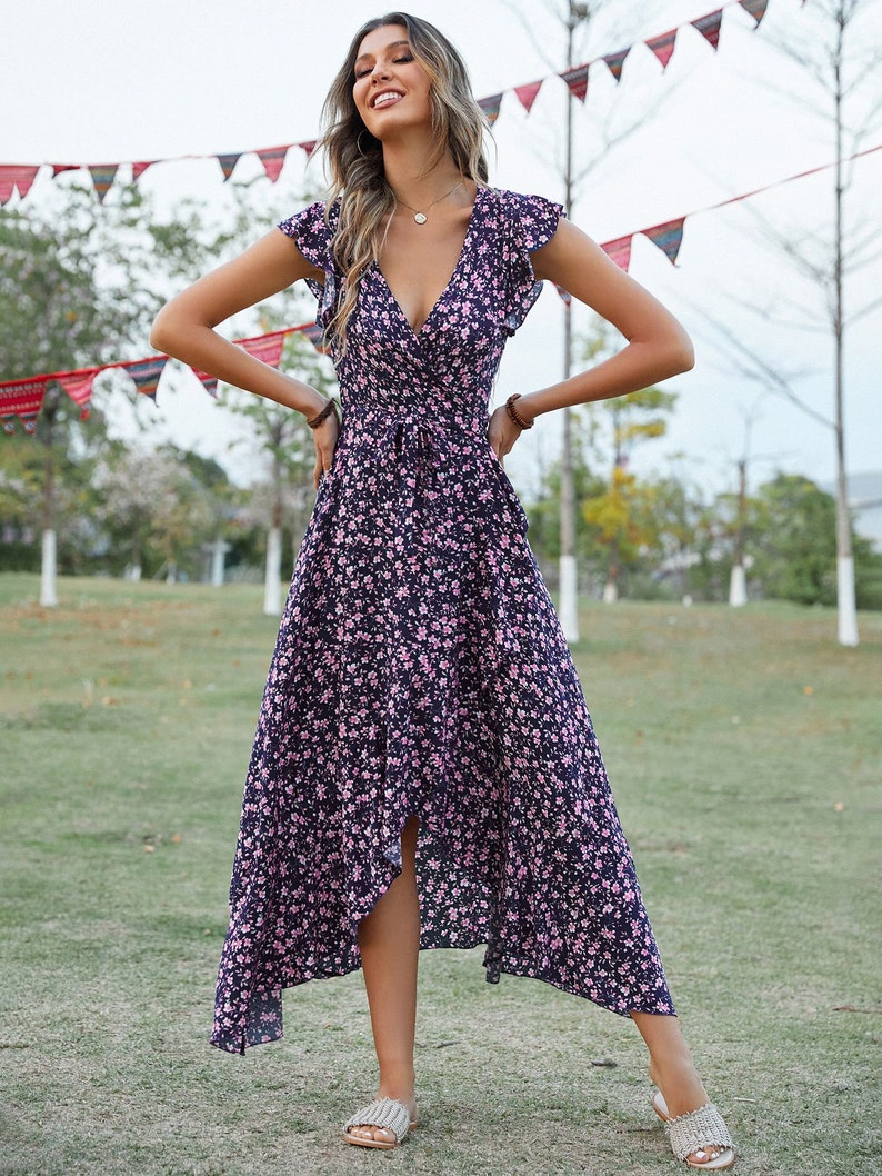 boho guest wedding dress PRETTYGARDEN Women's Fall Dresses Floral Long Sleev Cotton House Dresses for MAYBOGO Style:B