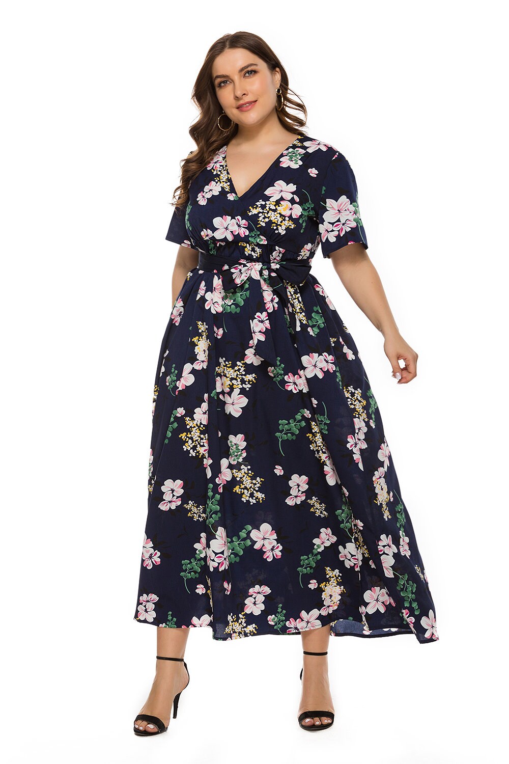 Half Sleeve Women Floral Plus Size Dress Maxi Dress Belted - Etsy UK