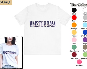 Women's Amsterdam Summer T-Shirt in Soft Cotton in Various colors, City Skyline & Landmarks, Perfect Unisex Gift for both women and men