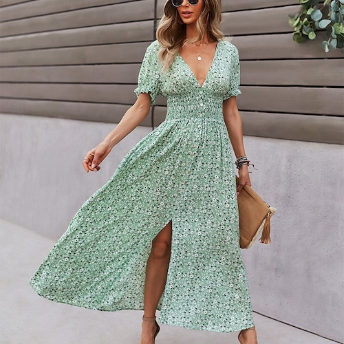 Short Sleeve Summer Women Midi Dress Summer Floral Boho - Etsy UK