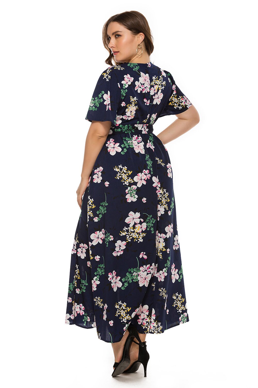 Half Sleeve Women Floral Plus Size Dress Maxi Dress Belted - Etsy UK