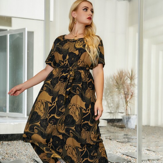 Beautiful Gold Wrap Print Women Plus 