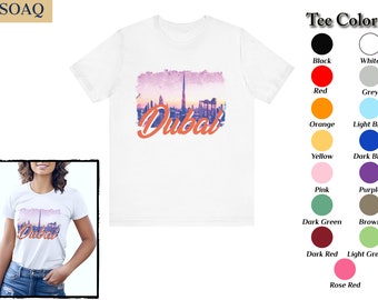 Dubai Women's Summer T-Shirt in Soft Cotton, City Skyline & Landmarks, Perfect Unisex Gift for both women and men