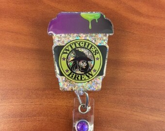 Coffee badge reel, Halloween badge reel, badge reel, badge holder, spooky badge reel