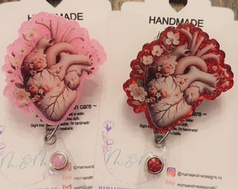 anatomical heart badge reel , heart, badge reel, badge holder, cardiology badge reel, cardiology nurse badge reel, cardiology