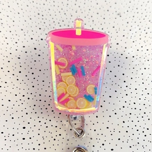 Shaker badge reel, lemonade Badge reel, cute badge reel