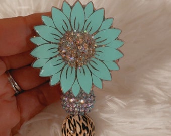 Badge reel sunflower, flower badge reel, sunflower, badge holder, badge reel, spring badge reel
