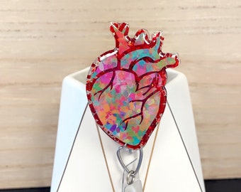 anatomical heart badge reel , heart, badge reel, badge holder, cardiology badge reel, cardiology nurse badge reel, cardiology