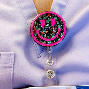 Happy face badge reel, smiley badge reel, badge reel, cute badge reel, teacher badge reel, healthcare badge reel