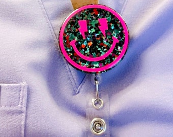 Happy face badge reel, smiley badge reel, badge reel, cute badge reel, teacher badge reel, healthcare badge reel