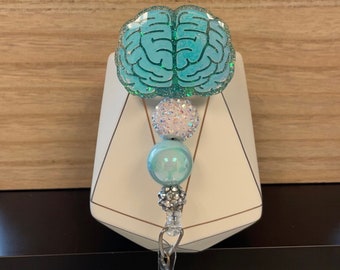 Brain Badge reel, badge holder, badge reel, neurology, neurologist, brain, beaded badge reel