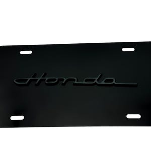 Black Gloss Front VANITY PLATE Compatible with Honda, Featuring Black Classic Script Emblem