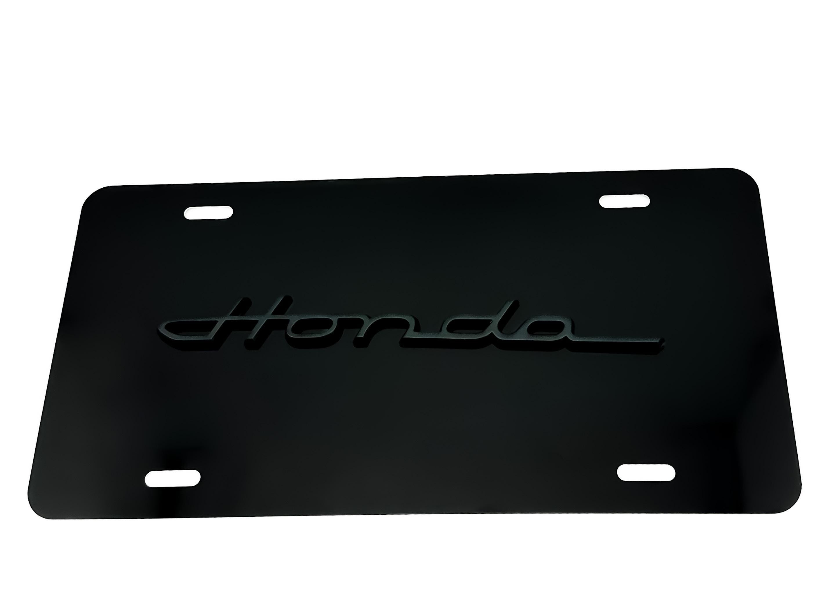 Black Gloss Front VANITY PLATE Compatible with Honda, Featuring Black Classic Script Emblem