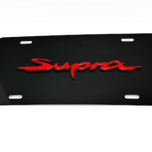 Black Gloss Front VANITY PLATE, Featuring Supra Red Emblem