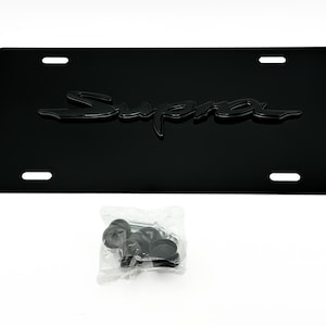 Black Gloss Front VANITY PLATE, Featuring Supra Blackout with All Black Emblem