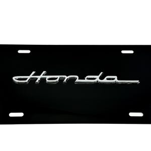 Black Gloss Front VANITY PLATE Compatible with Honda, Featuring Chrome Classic Script Emblem