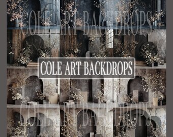 Dark Floral Installation Set Digital Backdrops, Maternity Backdrops, Studio Backdrops, Digital Backgrounds