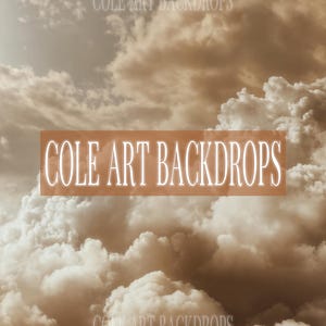 May include: A digital backdrop featuring a cloudy sky with a warm, brown colour scheme. The text "COLE ART BACKDROPS" is displayed in white letters on a brown rectangle.