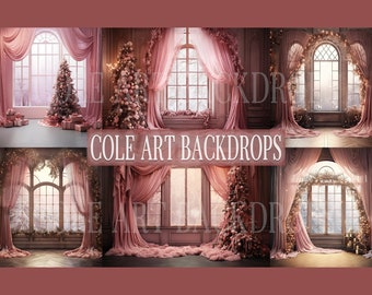Pink Curtains Christmas Set Digital Backdrops, Maternity Backdrop Overlays, Studio Backdrop Overlays, Christmas Backgrounds