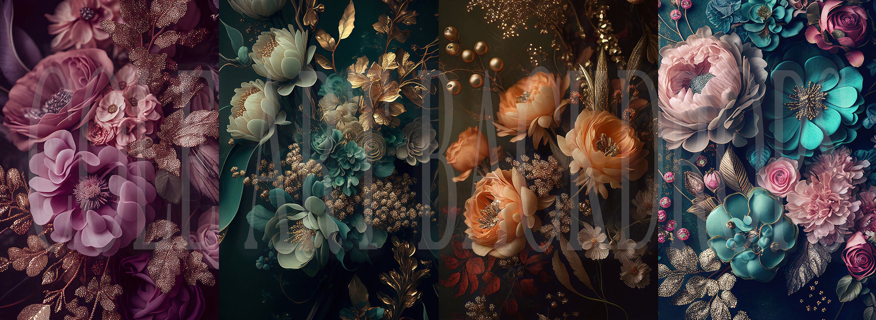 Multi-color and Gold Florals Digital Backdrops, Maternity Backdrop ...