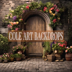 Wood Floral Door 1 Printed Backdrop, Fabric Backdrops, Printed Sweep Backdrop, Photography Backdrops