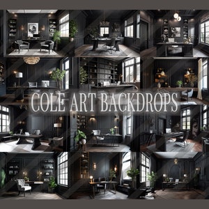 Black Panel Wall Chic Office Set Digital Backdrops, Corporate Setting Backdrops, Studio Backdrop Overlays, Office Mockups