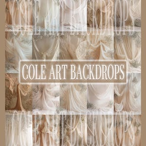 May include: A collage of photography backdrops in various shades of cream, beige, and tan. The backdrops feature draped fabric, floral accents, and the text "COLE ART BACKDROPS" in a rectangular banner.