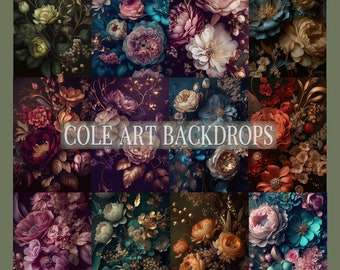 Multi-Color and Gold Florals Digital Backdrops, Maternity Backdrop Overlays, Studio Backdrop Overlays, Fine Art Textures, Photoshop Overlays