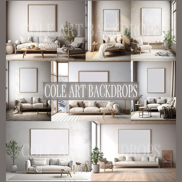 Scandinavian Style MockUps / Stylish Interior Wood Frame MockUps / Digital Backdrop / Digital Download