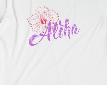 Aloha Hibiscus T-Shirt Hawaii Floral Graphic Tee Tropical Flower Beach Vacation Shirt Hawaiian Island Unisex Tee
