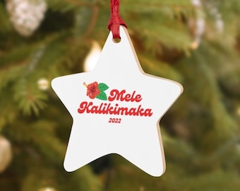 Mele Kalikimaka houten kerstornament, decoratie Hawaiiaans aloha