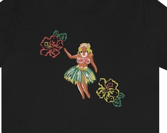 Hula Girl T-Shirt, Aloha Hibiscus Hawaiian Graphic Tee for Dancers
