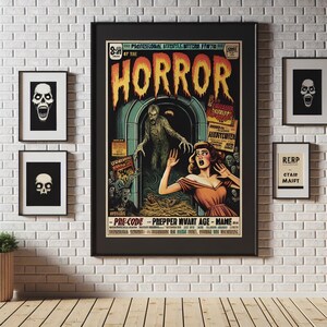 Póster de portada de cómic de terror vintage, lámina de arte pulp de la época dorada anterior al Código Hays, decoración de pared de terror retro, Crypt Ghoul