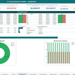 Budget Planner Google Sheets | Monthly Budget Spreadsheet | Financial Planner | Island Vibes | Debt Tracker | 50/30/20 image 1